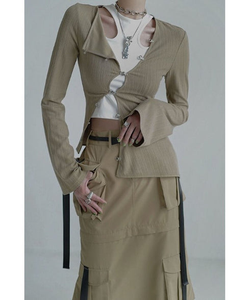 Asymmetric Cut-Out Hook Cardigan